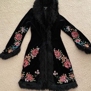 2000s Betsey Johnson Velvet Faux Fur Coat